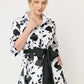 VESTIDO FORMAL CASUAL ESTAMPADO CON CUELLO CAMISERO Y MAGA 3/4