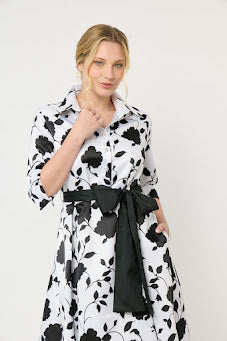 VESTIDO FORMAL CASUAL ESTAMPADO CON CUELLO CAMISERO Y MAGA 3/4