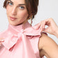 VESTIDO FORMAL DE TAFETA CUELLO ALTO SISA HALTER COLOR ROSA CLARO CEREMONIA