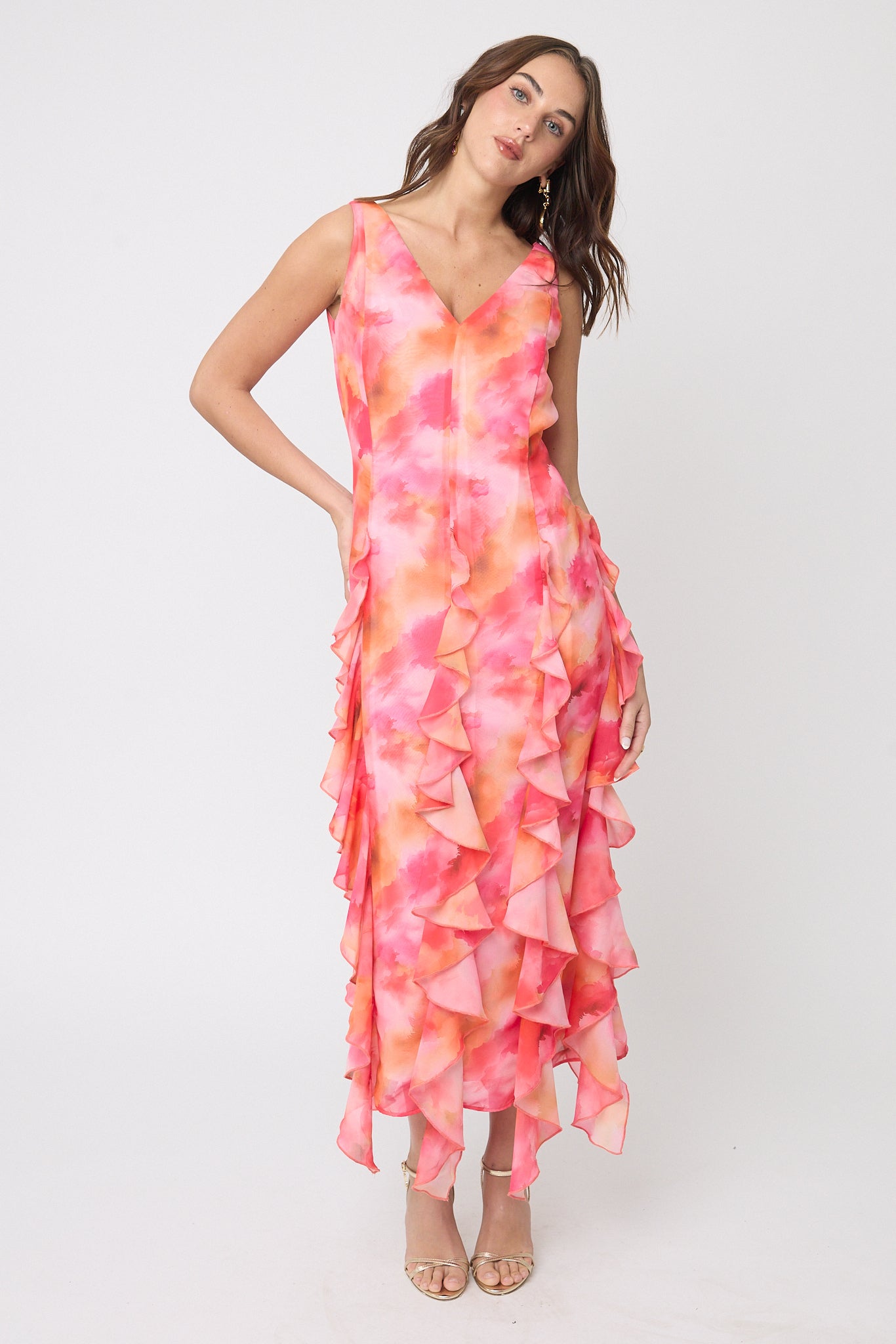 VESTIDO FORMAL CEREMONIA DE GASA ESTAMPADO