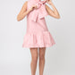 VESTIDO MINI FORMAL CON CUELLO ALTO Y MOÑO SIN MANGAS