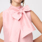 VESTIDO FORMAL SIN MANGAS CUELLO ALTO CON MOÑO DECORATIVO IDEAL PARA CEREMONIA