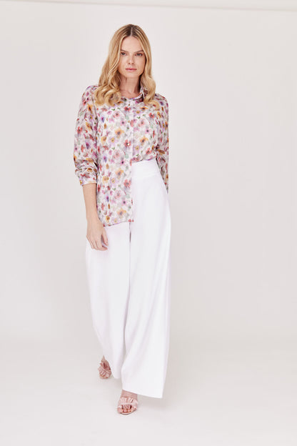 PANTALÓN DE VESTIR BLANCO WIDE LEG PARA MUJER MODELO 