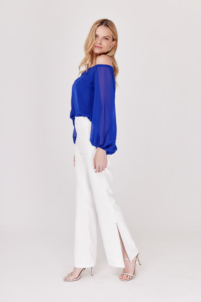 PANTALÓN DE VESTIR BLANCO ACAMPANADO PARA MUJER ATHENAS