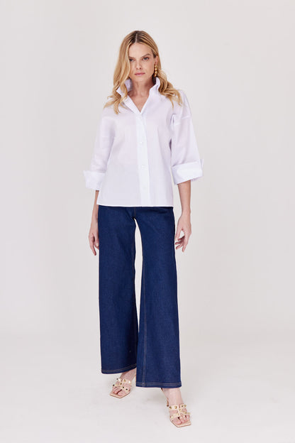 CAMISA BLANCA PARA MUJER MANGA 3/4 COSTA AZUL